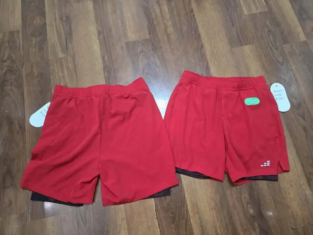 Set Of 2 Red BCG Youths Training Shorts Elastic Waist Drawstring Built-in Liner
